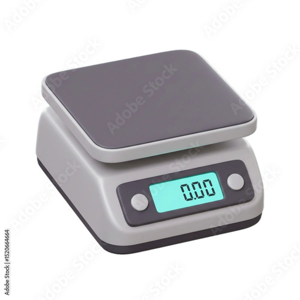 Fototapeta 3D rendering of a modern digital scale, isolated on white background, weighing device
