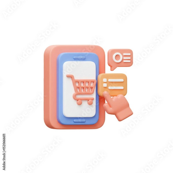 Fototapeta 3D rendered illustration of online shopping app and mobile ecommerce design concept