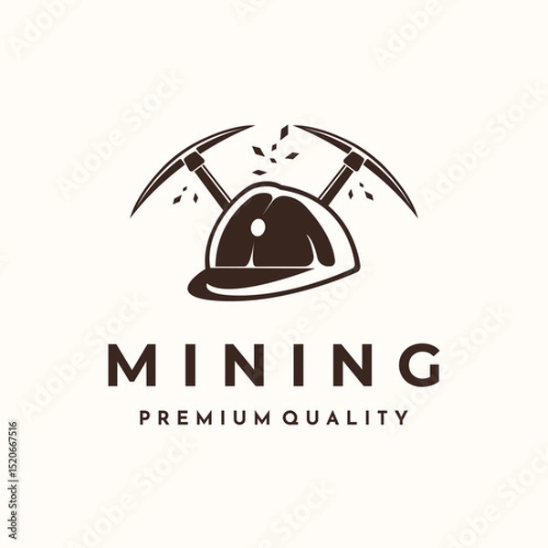 Fototapeta mining environment vintage logo vector minimalist illustration design, mining helm logo design