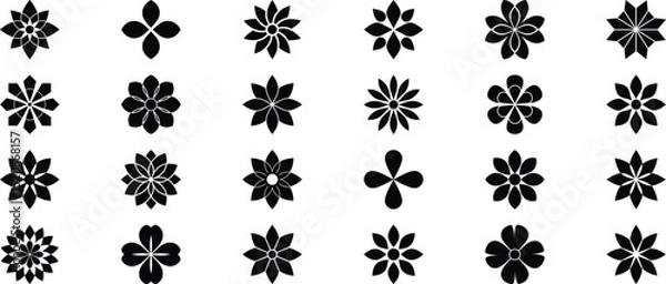 Obraz Flower vector icon set with symmetrical petal shapes for decorative design, tattoo art, digital print, and branding use