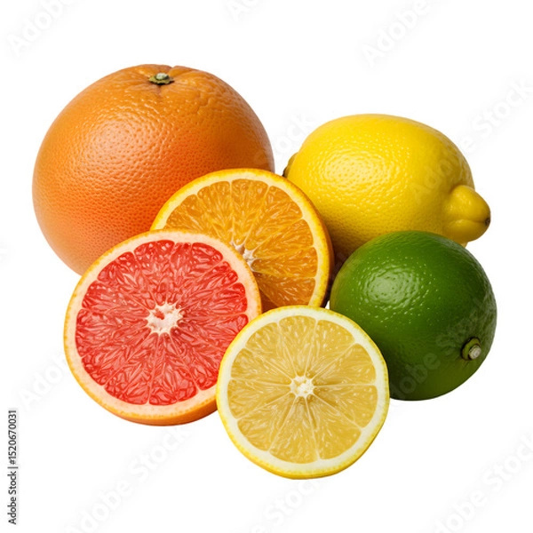Obraz Vibrant Citrus Collection Grapefruit Orange Lemon and Lime transparent background