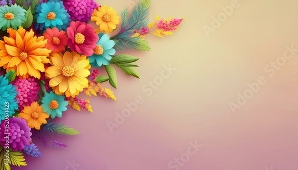Fototapeta autumn background with colorful flowers and copy space