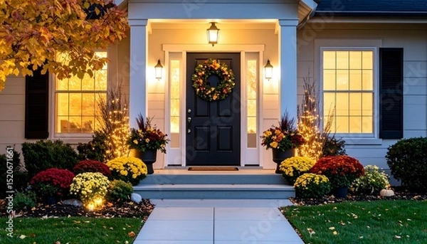 Fototapeta Autumn front porch at night