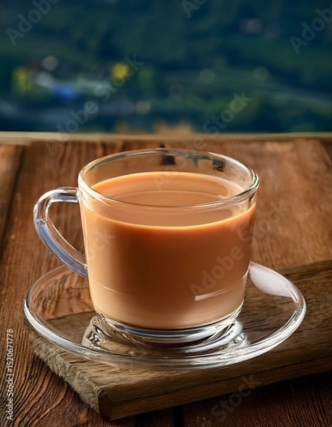 Fototapeta cup of coffee on wooden table