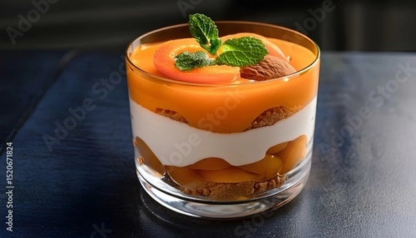 Fototapeta apricot mousse dessert in a glass