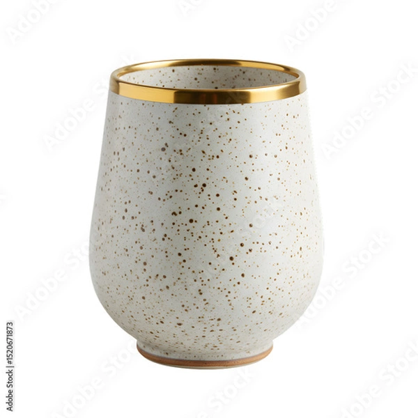 Obraz Speckled Ceramic Cup with Gold Rim Elegant Tableware Detail transparent background