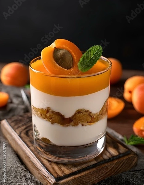 Fototapeta apricot mousse dessert in a glass
