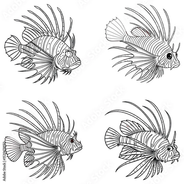 Fototapeta Lionfish bundle line art and illustrator eps 10