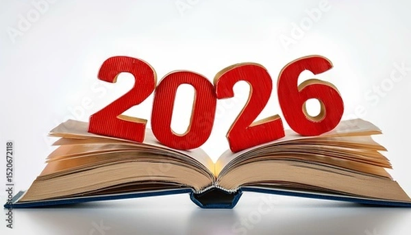 Fototapeta Happy new year 2026 on the book isolated on white background