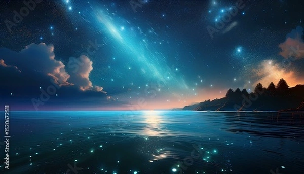 Fototapeta night sky with stars and clouds in the ocean