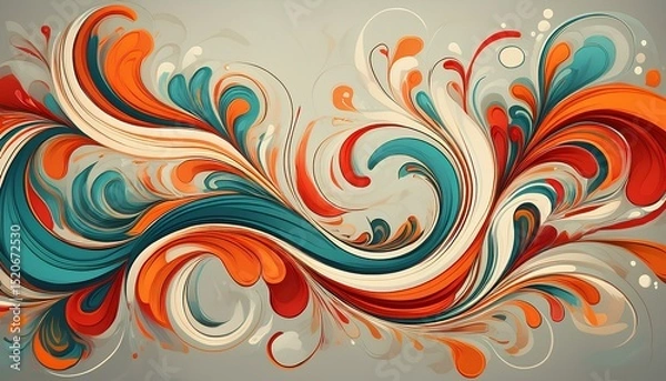 Fototapeta abstract background with orange, teal and white swirls
