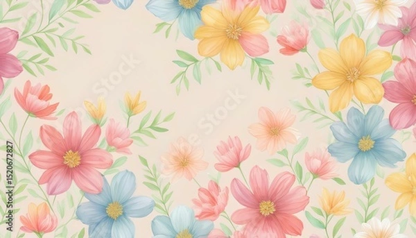 Fototapeta seamless pattern with pastel watercolor flowers