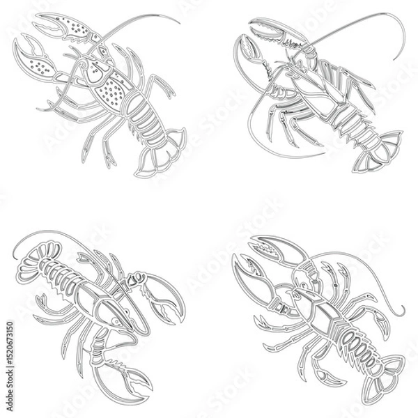 Fototapeta Lobster fish set line art and isolated on white background illustrator eps  10