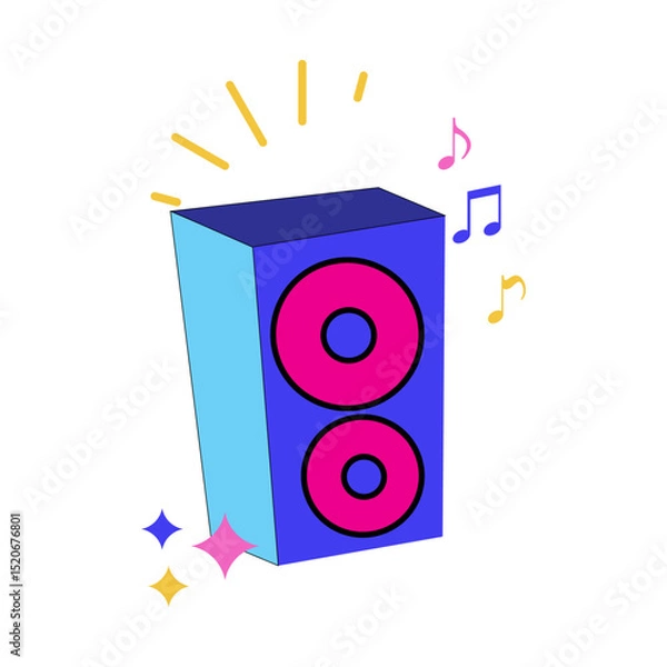 Obraz Blue Speaker with Pink Circles and Music Notes