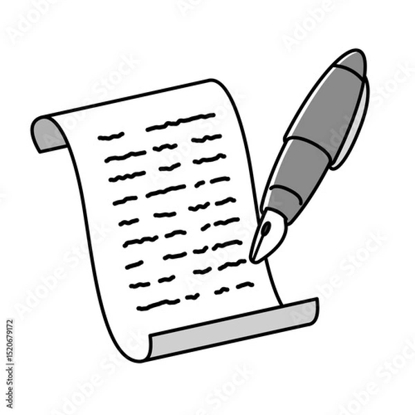Fototapeta Writing Content Icon – Scroll Paper and Fountain Pen Vector Illustration