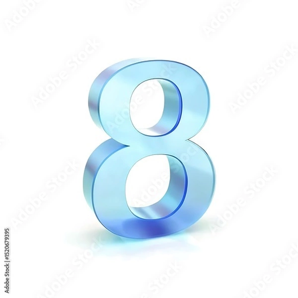 Fototapeta 3d rendered blue number eight isolated on a white background for design and visuals