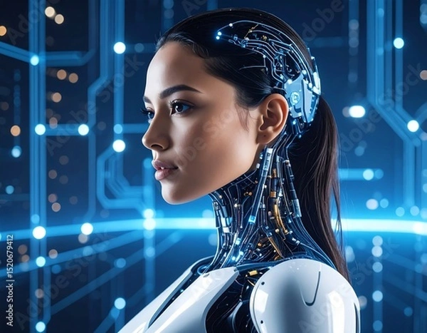 Fototapeta Woman in futuristic robotic suit