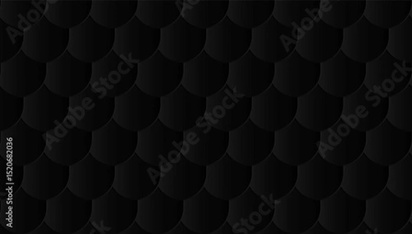 Obraz A dark monochrome background featuring a repeating pattern of rounded overlapping shapes in a seamless style