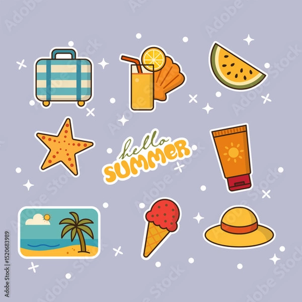 Obraz Hello summer sticker set elements