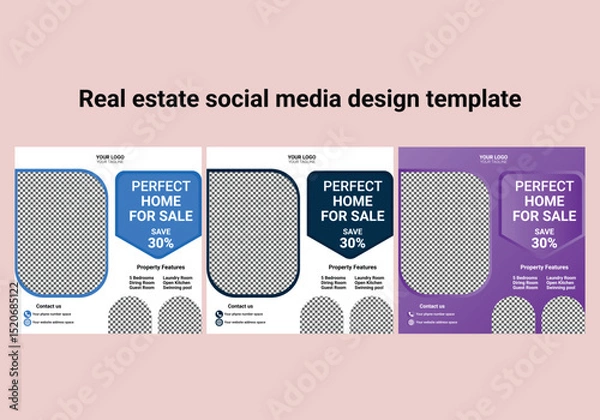 Obraz Real estate social media banner templates, real estate flayer design templates. Corporate business flyer template design set with white and black color. 