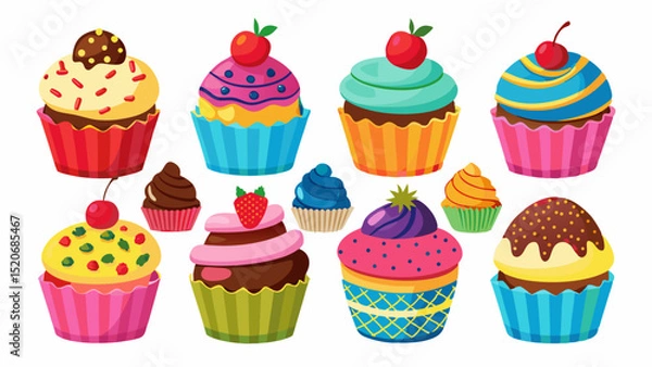 Fototapeta set of colorful cupcakes