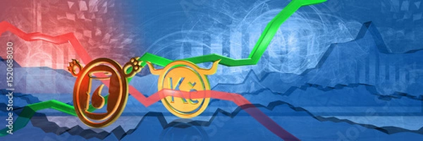 Fototapeta crude oil stock prices drop in czk. trading chart on a blue background. stability of energy industry in czech republic. bearish commodity market concept. 3d illustration of cheap fossil fuel