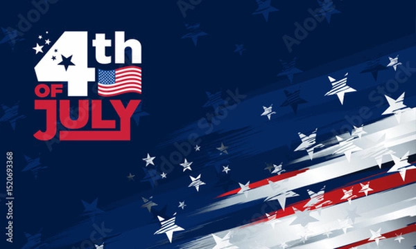 Fototapeta USA 4th of July banner border corner isolated on white background with Happy 4th of July text, logo, 
patriotic grunge distressed american flag background
