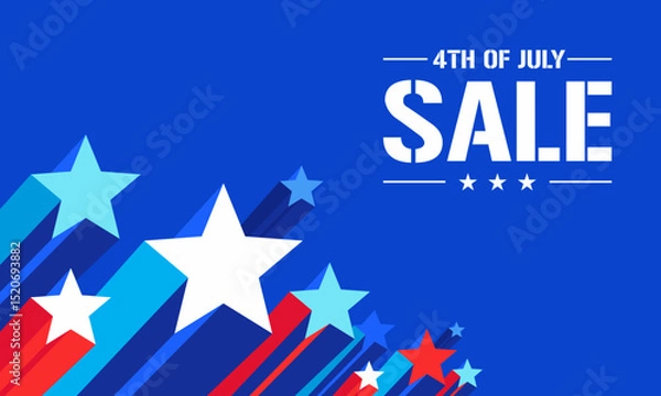 Fototapeta USA Independence Day Sale Banner, 4th of July 
Modern Simple Flat Patriotic dark blue 
abstract stars celebration background 
festive border template for Web, Ads, Social Media