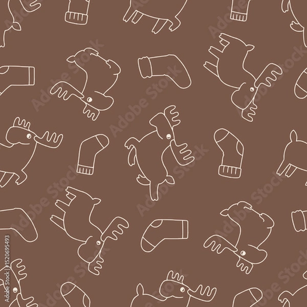 Obraz Outline Moose Animal Sock Pattern Vector Illustration Seamless for Background Wallpaper Packaging