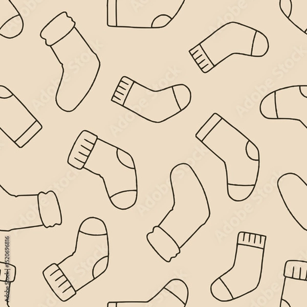 Fototapeta Outline Vector Sock Pattern Repeat Seamless for Wallpaper Background Cover Packaging