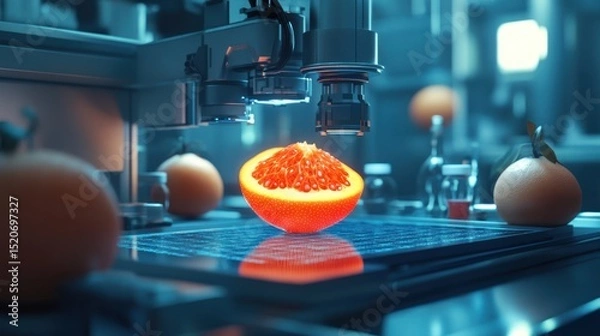 Fototapeta Robotic Precision in Food Processing: Grapefruit Slice Examined by Advanced Technology