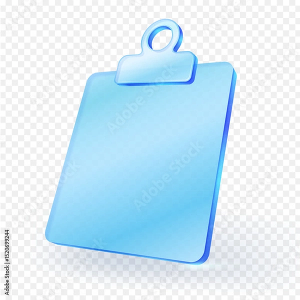 Fototapeta 3D glossy glass blue clipboard icon with a transparent background, perfect for management, planning, productivity apps, or educational content. app UI and web design. Vector illustration.