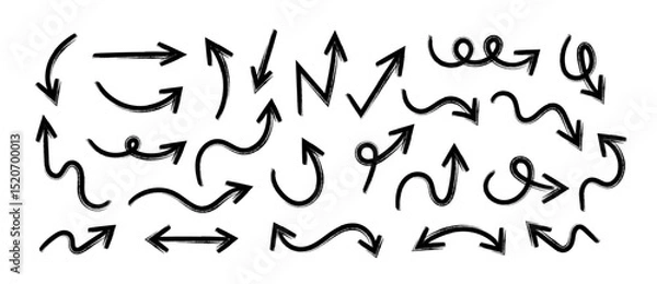 Fototapeta Hand Drawn Arrows Set vector collection, Grunge arrow brush drawn, sketched scribbles doodle symbols decorative element design illustration	