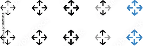 Fototapeta Set of Four-Directional Arrow Icons in Various Colors