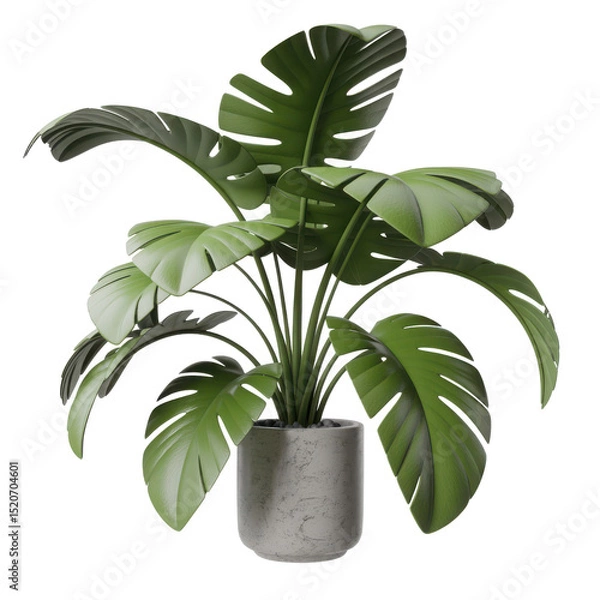Fototapeta Large monstera plant in grey pot isolated on transparent background