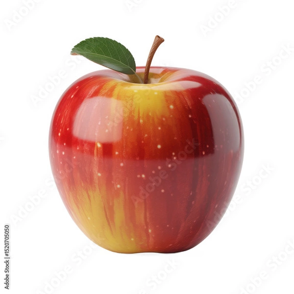 Fototapeta Shiny red apple with leaf isolated on transparent background