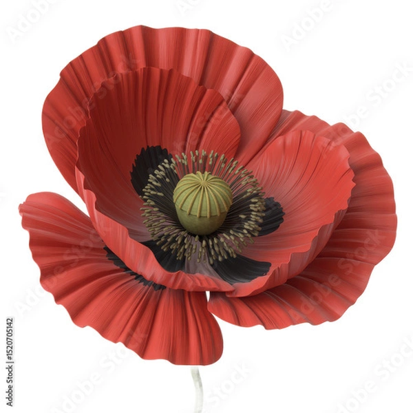 Fototapeta Realistic red poppy flower isolated on transparent background