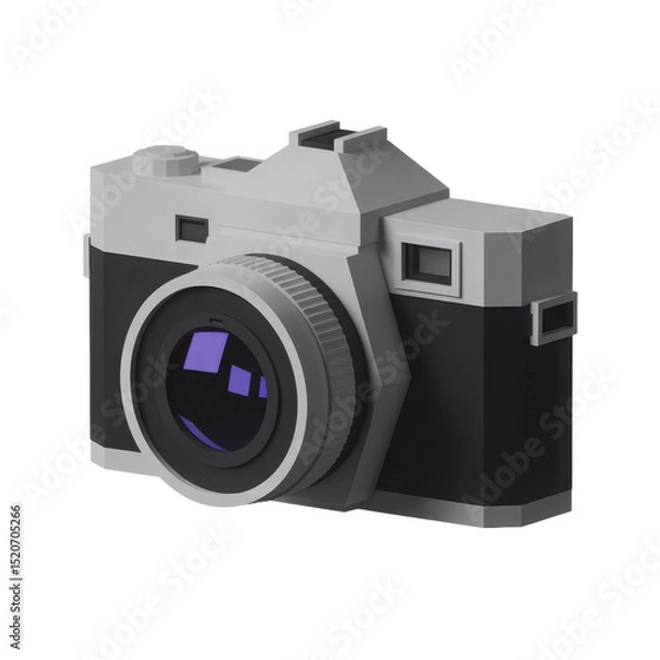 Fototapeta Low poly 3d model camera isolated on transparent background