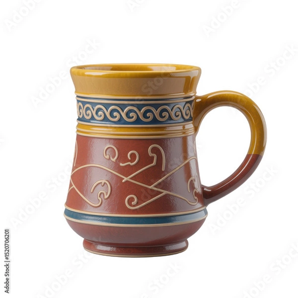 Fototapeta Ornate ceramic mug with intricate design isolated on transparent background