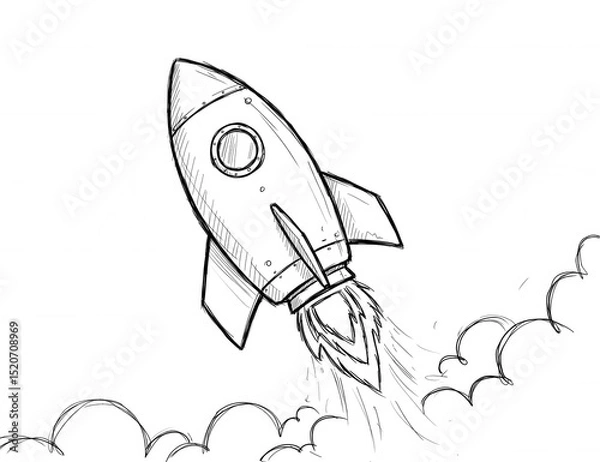 Fototapeta Rocket soaring through the sky with smoke trails