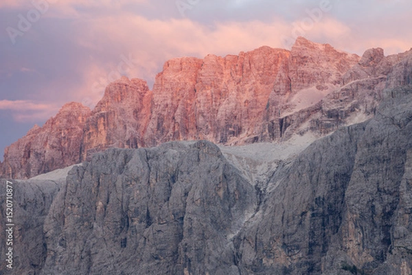 Fototapeta The northern side of Monte Sella at sunset from the Val Gardena area