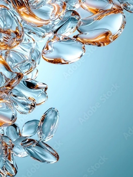 Fototapeta An abstract arrangement of glassy droplets reflecting light, creating a beautiful interplay of colors and textures.