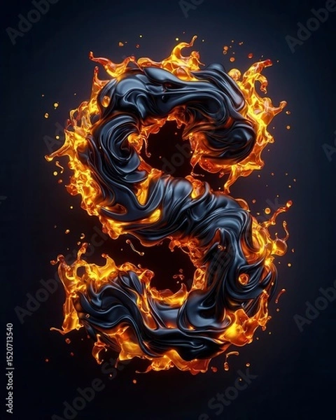 Fototapeta An artistic representation of the number five, intricately designed with vibrant fire and fluid textures, creating a striking visual.