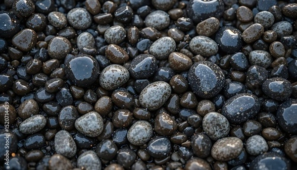 Fototapeta Wet Dark and Light Pebbles in Close-Up