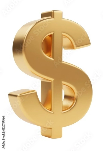 Fototapeta Three dimensional gold dollar sign isolated on white background