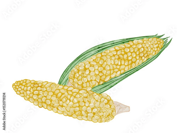 Obraz 水彩で描いた夏野菜のとうもろこしの料理食材の水彩ベクターイラスト素材