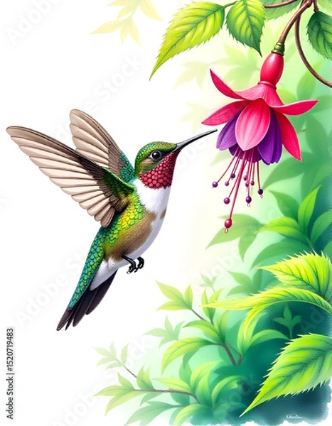 Obraz hummingbird and flowers