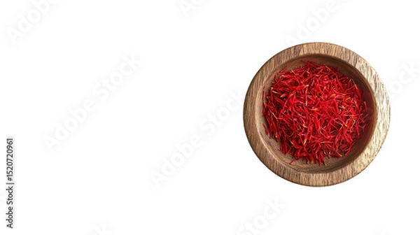 Obraz saffron thread in the wooden plate, isolated on the white background.