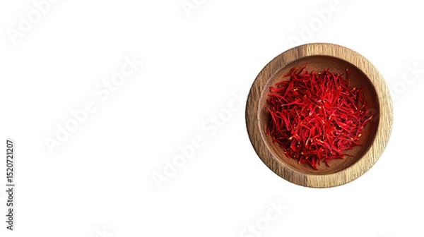 Obraz saffron thread in the wooden plate, isolated on the white background.