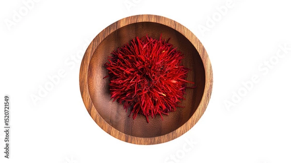 Obraz saffron thread in the wooden plate, isolated on the white background.